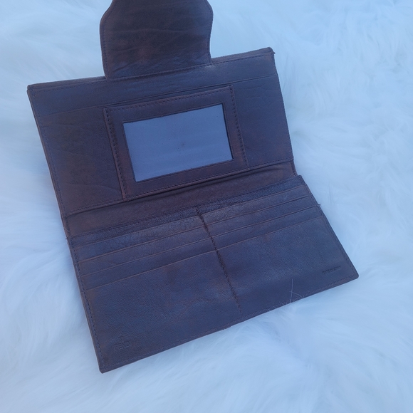 Fendi Brown Leather Wallet Clutch gold logo brass with box Continental - Picture 5 of 15